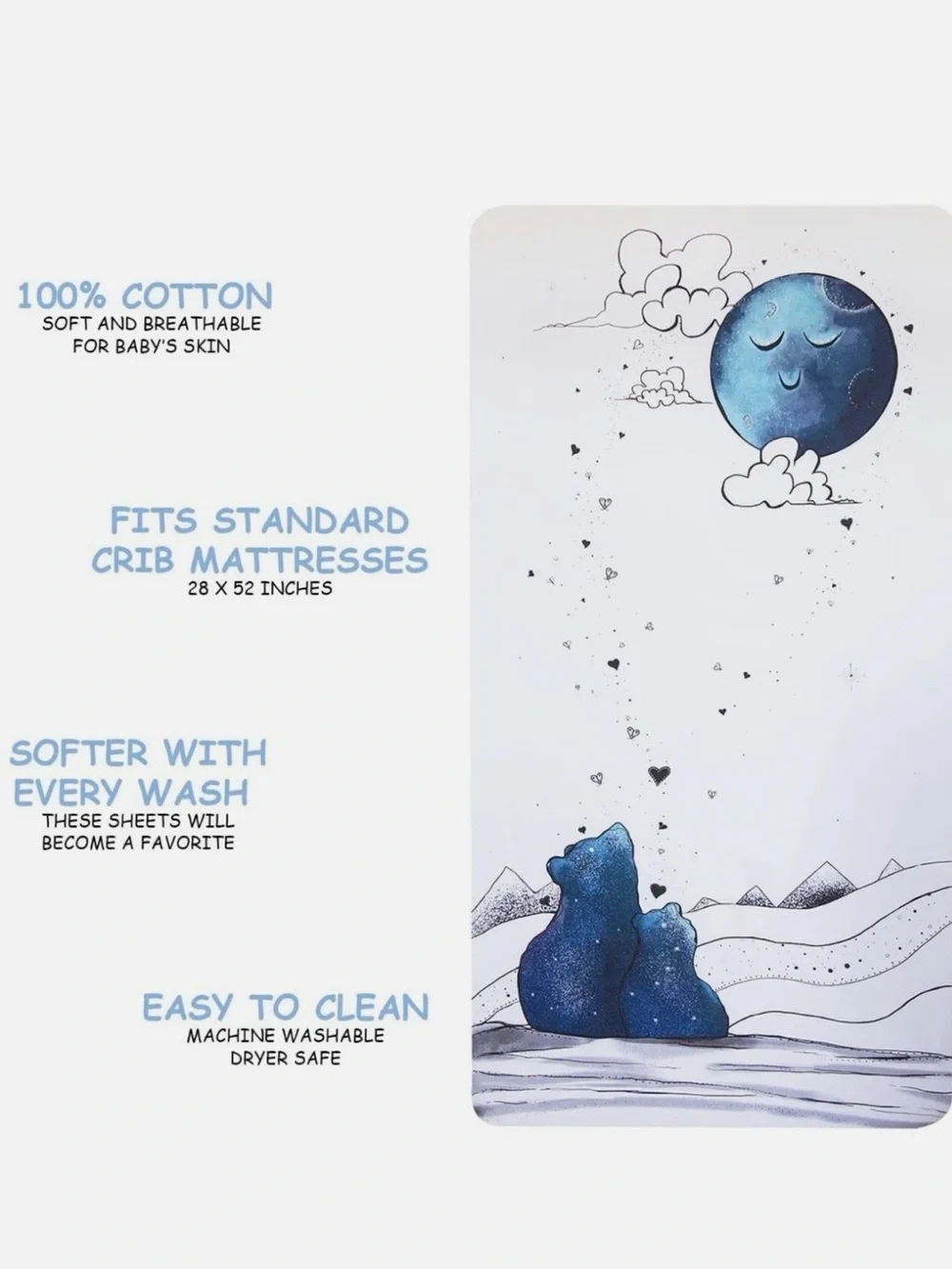 JumpOff Jo & Burt's Bees Baby Fitted Crib Sheet Bundle - Blue Moon & Gray